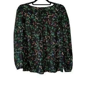 Banana Republic sheer black ditsy floral long sleeve‎ blouse. Size SP